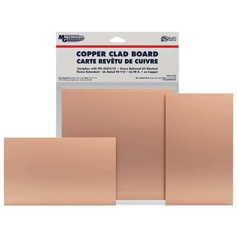 Copper Clad Board, Double-Sided, 1/16", 0.5 oz Copper 3" x 5", 500 Series